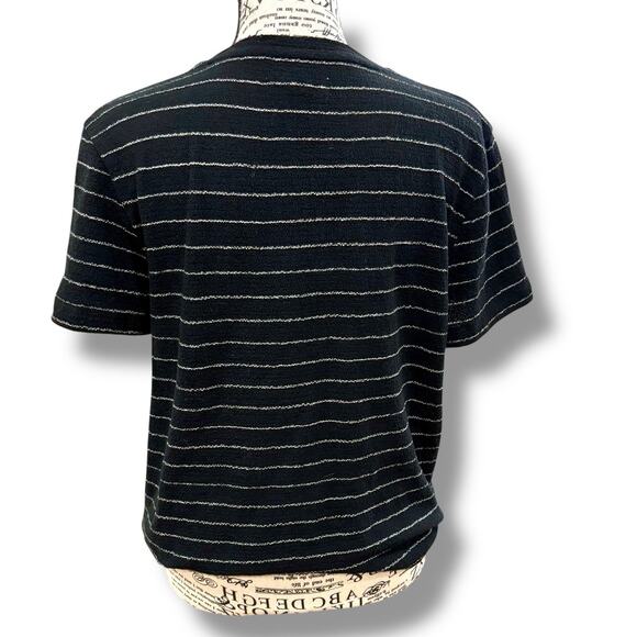 Madewell Size M Black Striped Modern Tie Front 100% Cotton Knit Tee Top - Picture 6 of 6